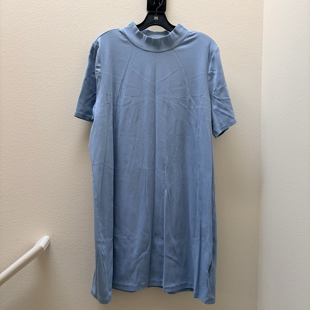 Lands Ends Pima Tee Shirt Dress 2X Slate Blue Short Sleeve